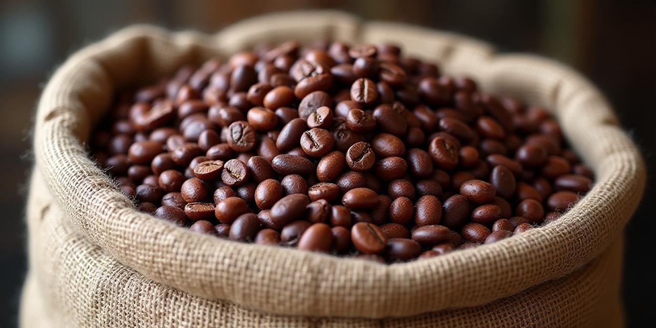 Saco de granos de café de origen sostenible